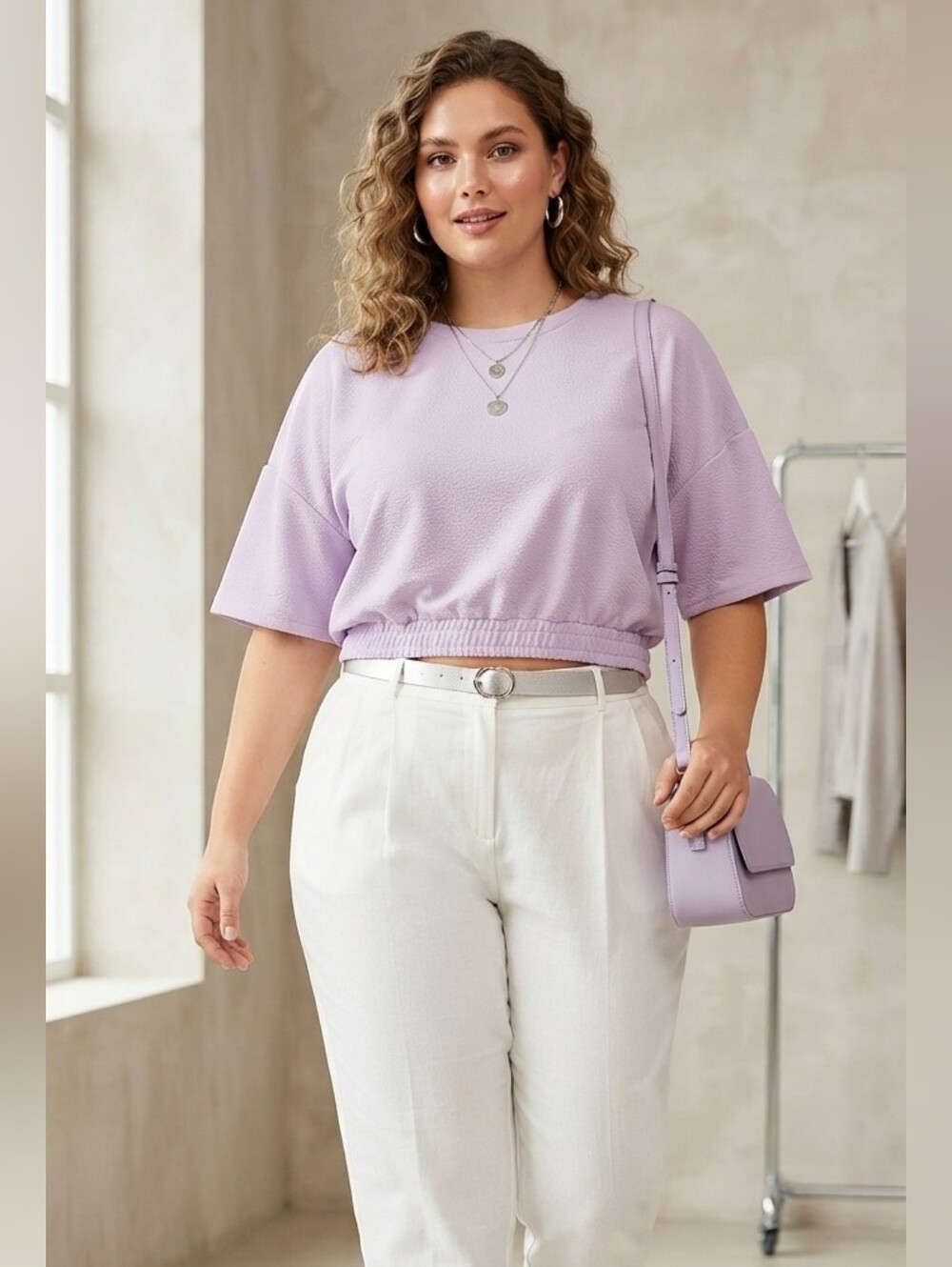 Lilac Cropped Crewneck Top - Women